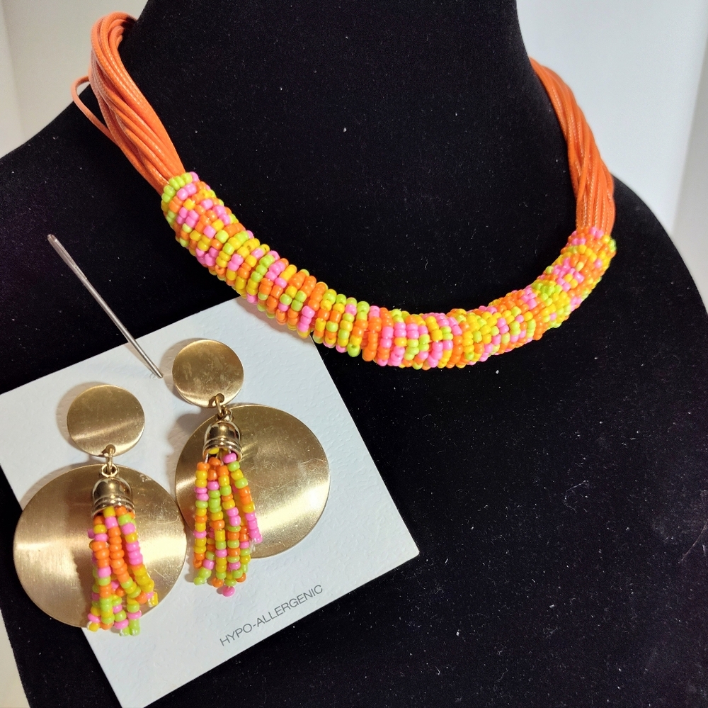 Colorful Beaded Necklace and Earring Set